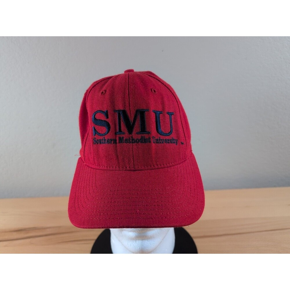 SMU Mustangs Hat Cap Fitted Size 7 University Square USA Vintage Red Embroidered